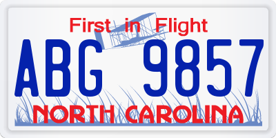 NC license plate ABG9857