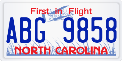 NC license plate ABG9858