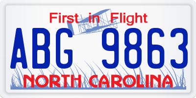 NC license plate ABG9863