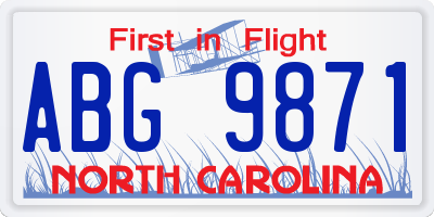 NC license plate ABG9871