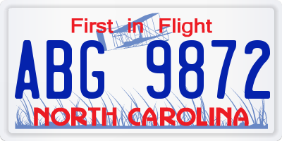 NC license plate ABG9872