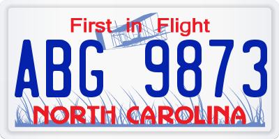 NC license plate ABG9873