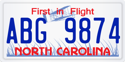NC license plate ABG9874