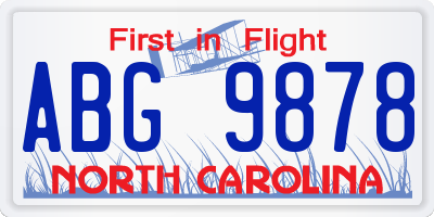 NC license plate ABG9878
