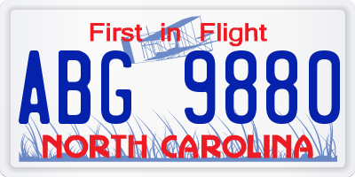 NC license plate ABG9880