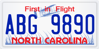 NC license plate ABG9890