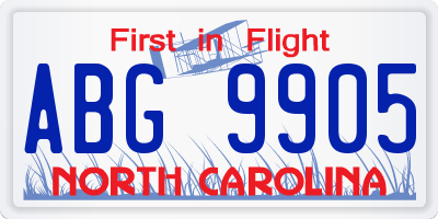 NC license plate ABG9905