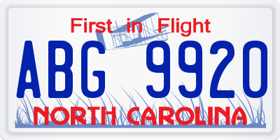 NC license plate ABG9920