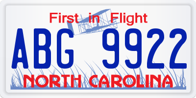 NC license plate ABG9922