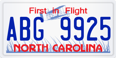 NC license plate ABG9925