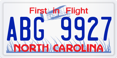 NC license plate ABG9927
