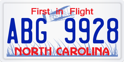 NC license plate ABG9928
