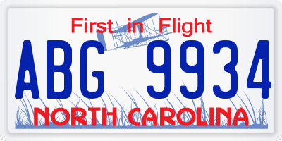 NC license plate ABG9934