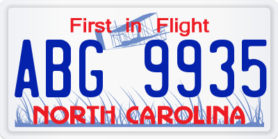 NC license plate ABG9935
