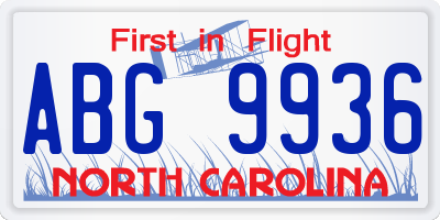 NC license plate ABG9936