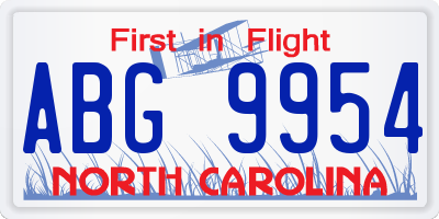 NC license plate ABG9954