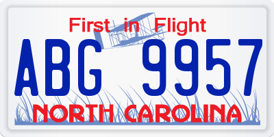 NC license plate ABG9957