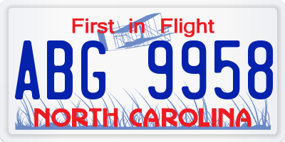 NC license plate ABG9958