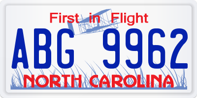 NC license plate ABG9962