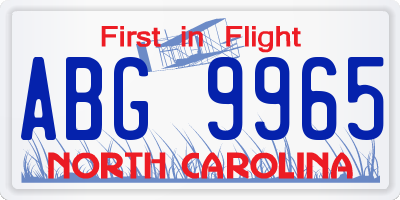 NC license plate ABG9965