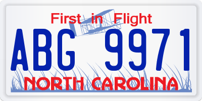 NC license plate ABG9971