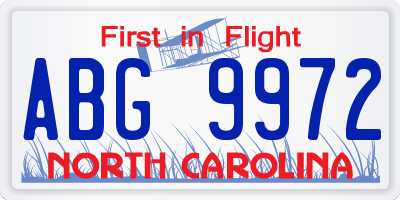 NC license plate ABG9972
