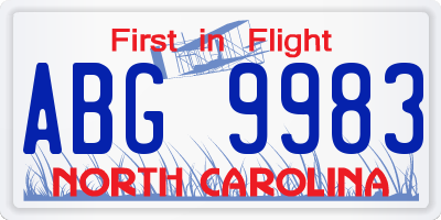 NC license plate ABG9983