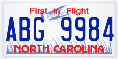 NC license plate ABG9984