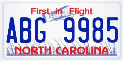 NC license plate ABG9985