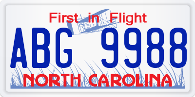 NC license plate ABG9988