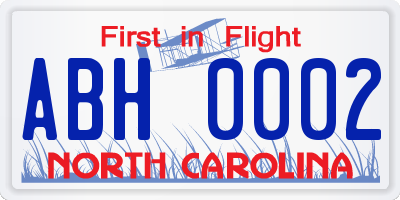 NC license plate ABH0002