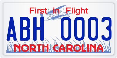NC license plate ABH0003