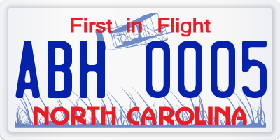 NC license plate ABH0005