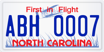 NC license plate ABH0007