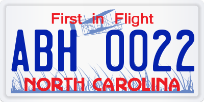 NC license plate ABH0022