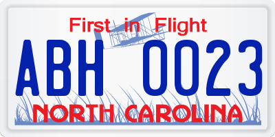 NC license plate ABH0023