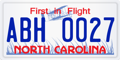 NC license plate ABH0027