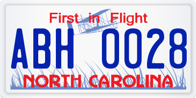 NC license plate ABH0028