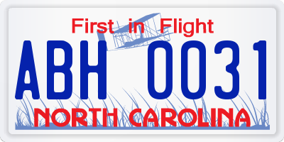NC license plate ABH0031