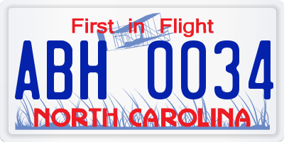 NC license plate ABH0034