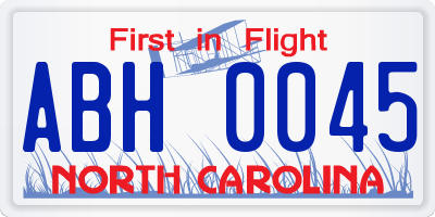 NC license plate ABH0045
