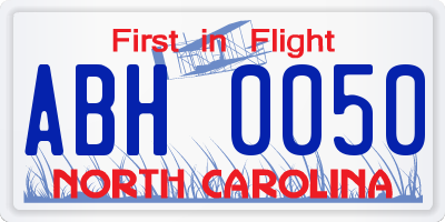 NC license plate ABH0050