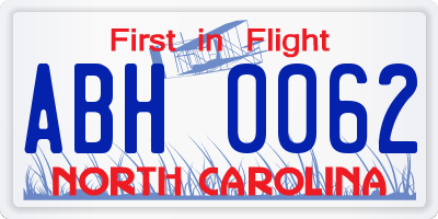 NC license plate ABH0062
