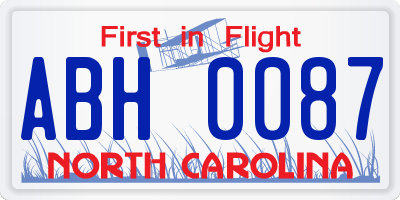 NC license plate ABH0087