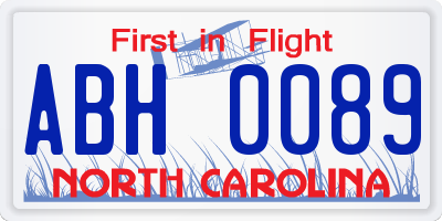 NC license plate ABH0089