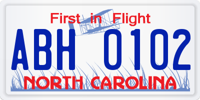 NC license plate ABH0102