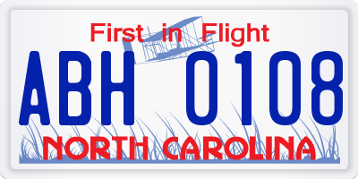 NC license plate ABH0108