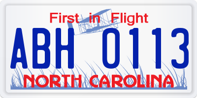 NC license plate ABH0113