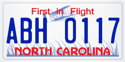 NC license plate ABH0117