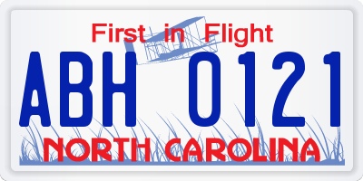 NC license plate ABH0121
